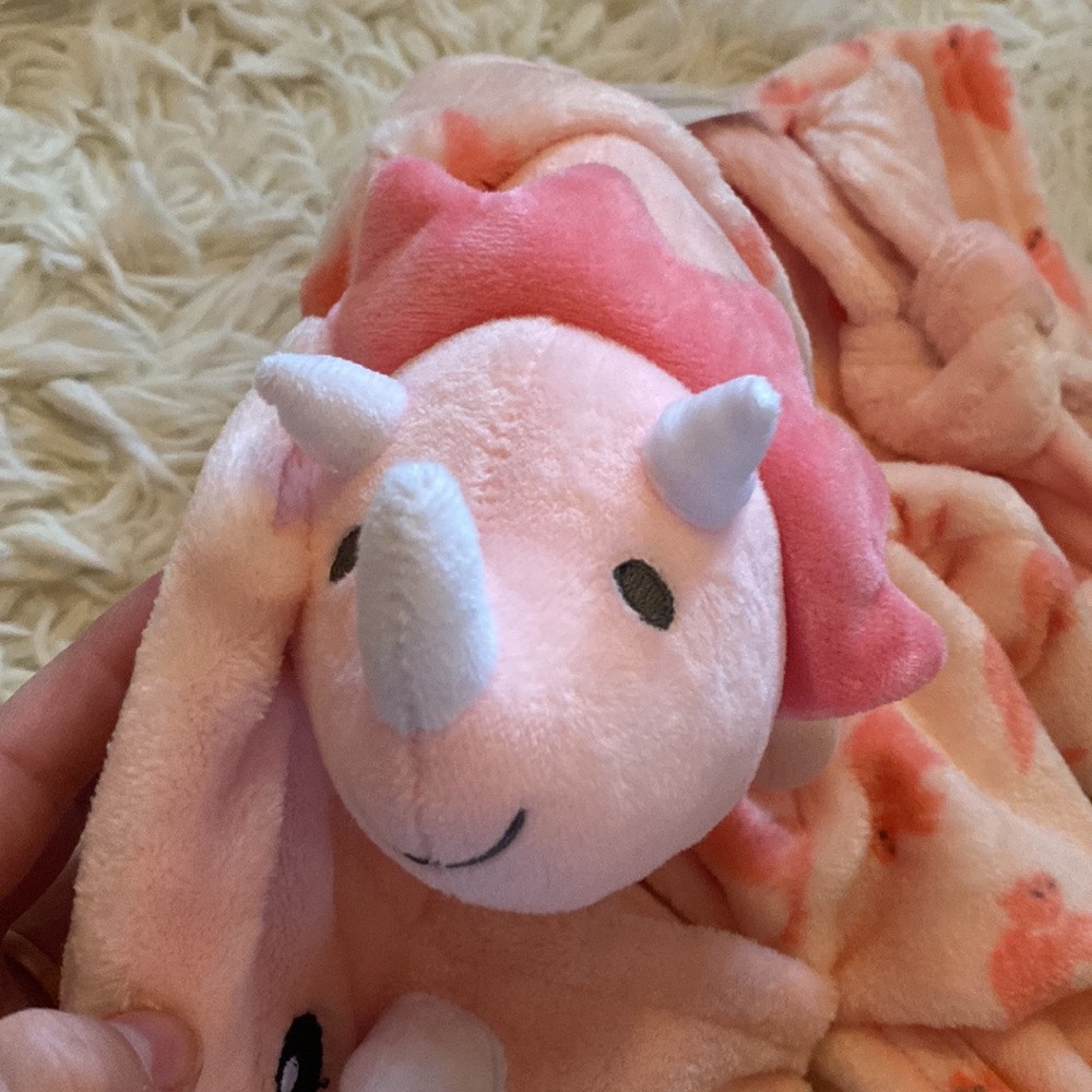 NWT Hudson Baby Triceratops Pink robe and matching stuffed animal. 0-9M - Picture 2 of 7